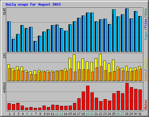 Daily usage for August 2023